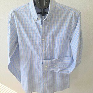 EDDIE BAUER MEN TL BLUE, GREEN, WHITE 100% COTTON PLAID LONG SLEEVE SHIRT